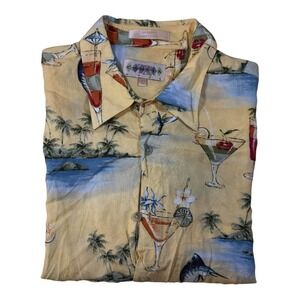 Campia Moda Hawaiian Shirt‎ Beach Tropical Martini Marlin Print Rayon Men's  L